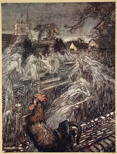 Geister, die hier und da wandern, kehren in die Kirchhöfe zurück, Illustration aus 